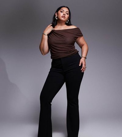 ASOS Curve ASOS DESIGN Curve premium ponte flare pants with tailored waistband in black
