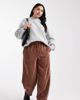 ASOS Curve ASOS DESIGN Curve pull-on barrel leg corduroy pants in chocolate-Brown - 1