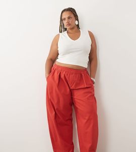 ASOS Curve ASOS DESIGN Curve pull on barrel leg pants in washed red