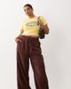 ASOS Curve ASOS DESIGN Curve pull on waist wide leg corduroy pants in chocolate-Brown - 1