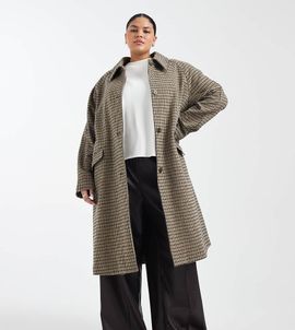 ASOS Curve ASOS DESIGN Curve quilt lined mid length coat in heritage plaid-Multi