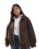 ASOS Curve ASOS DESIGN Curve real suede oversized bomber jacket in dark mocha-Brown - 1