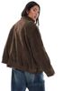 ASOS Curve ASOS DESIGN Curve real suede oversized bomber jacket in dark mocha-Brown - 3