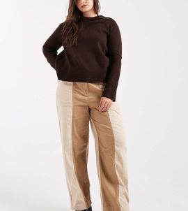 ASOS Curve ASOS DESIGN Curve relaxed straight leg laundered color block pull on pants in brown