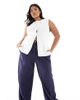 ASOS Curve ASOS DESIGN Curve relaxed straight leg linen mix pants in navy stripe-Multi - 1