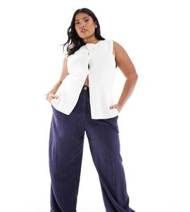 ASOS Curve ASOS DESIGN Curve relaxed straight leg linen mix pants in navy stripe-Multi