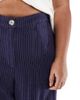 ASOS Curve ASOS DESIGN Curve relaxed straight leg linen mix pants in navy stripe-Multi - 4