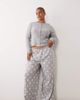 ASOS Curve ASOS DESIGN Curve rib long sleeve pyjama set with stars in gray - 1