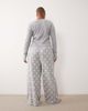ASOS Curve ASOS DESIGN Curve rib long sleeve pyjama set with stars in gray - 4