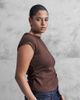 ASOS Curve ASOS DESIGN Curve ribbed cap sleeve ruched detail T-shirt in chocolate-Brown - 1