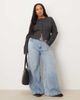 ASOS Curve ASOS DESIGN Curve ribbed detailing long sleeve button up top in heathered charcoal-Gray - 2