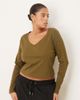 ASOS Curve ASOS DESIGN Curve ribbed V-neck long sleeve top in khaki-Multi - 1