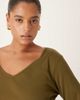 ASOS Curve ASOS DESIGN Curve ribbed V-neck long sleeve top in khaki-Multi - 2