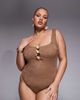 ASOS Curve ASOS DESIGN Curve Riley square neck sculpting revenge swimsuit with resin detailing in mocha-Brown - 1