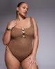 ASOS Curve ASOS DESIGN Curve Riley square neck sculpting revenge swimsuit with resin detailing in mocha-Brown - 3