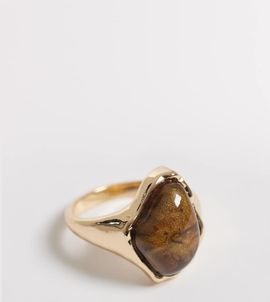 ASOS Curve ASOS DESIGN Curve ring with faux tigers eye in gold tone