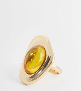 ASOS Curve ASOS DESIGN Curve ring with molten faux-amber stone-setting in gold tone