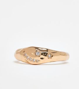 ASOS Curve ASOS DESIGN Curve ring with molten texture and cubic zirconia stones in gold tone