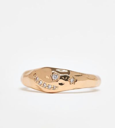 ASOS Curve ASOS DESIGN Curve ring with molten texture and cubic zirconia stones in gold tone