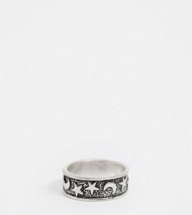 ASOS Curve ASOS DESIGN Curve ring with star and moon detail in burnished silver tone