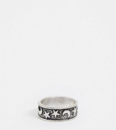 ASOS Curve ASOS DESIGN Curve ring with star and moon detail in burnished silver tone
