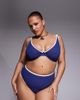 ASOS Curve ASOS DESIGN Curve Ronnie ribbed contrast binding Azores high leg high waist bikini bottom in navy and cream - 1