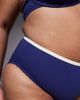 ASOS Curve ASOS DESIGN Curve Ronnie ribbed contrast binding Azores high leg high waist bikini bottom in navy and cream - 4