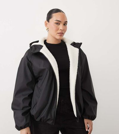 ASOS Curve ASOS DESIGN Curve rubberized shower resistant bomber jacket in black