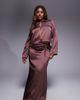 ASOS Curve ASOS DESIGN Curve ruched detail satin maxi skirt in chocolate - part of a set-Brown - 1