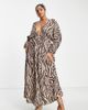 ASOS Curve ASOS DESIGN Curve ruched long sleeve plunge beach maxi dress in animal print-Multi - 1