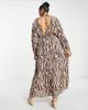ASOS Curve ASOS DESIGN Curve ruched long sleeve plunge beach maxi dress in animal print-Multi - 2
