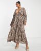 ASOS Curve ASOS DESIGN Curve ruched long sleeve plunge beach maxi dress in animal print-Multi - 4