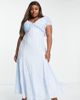 ASOS Curve ASOS DESIGN Curve ruched maxi dress with tie detail in blue gingham embroidered-Multi - 1