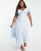 ASOS Curve ASOS DESIGN Curve ruched maxi dress with tie detail in blue gingham embroidered-Multi - 4