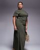 ASOS Curve ASOS DESIGN Curve ruched waist bengaline midi dress in khaki green - 1