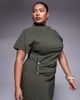 ASOS Curve ASOS DESIGN Curve ruched waist bengaline midi dress in khaki green - 4