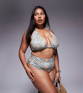 ASOS Curve ASOS DESIGN Curve Sarah high waist bikini bottom in scarf print-Multi
