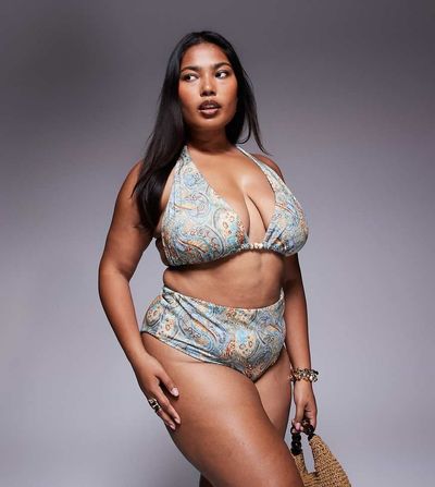 ASOS Curve ASOS DESIGN Curve Sarah high waist bikini bottom in scarf print-Multi