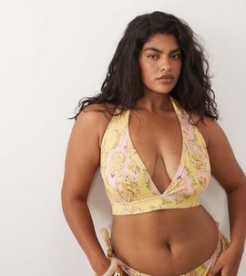 ASOS Curve ASOS DESIGN Curve Sarah scarf high apex halter neck triangle bikini top in floral print-Multi