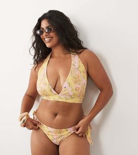 ASOS Curve ASOS DESIGN Curve Sarah scarf high leg side tie bikini bottoms in floral print-Multi