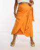 ASOS Curve ASOS DESIGN Curve sarong wrap midi skirt in orange - 4