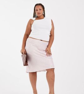 ASOS Curve ASOS DESIGN Curve satin 90s bias cut skirt in pink polka dot print