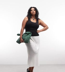 ASOS Curve ASOS DESIGN Curve satin bias cut midi skirt in winter white