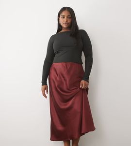ASOS Curve ASOS DESIGN Curve satin bias maxi skirt in burgundy-RED