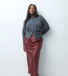 ASOS Curve ASOS DESIGN Curve satin bias maxi skirt in maroon-Brown