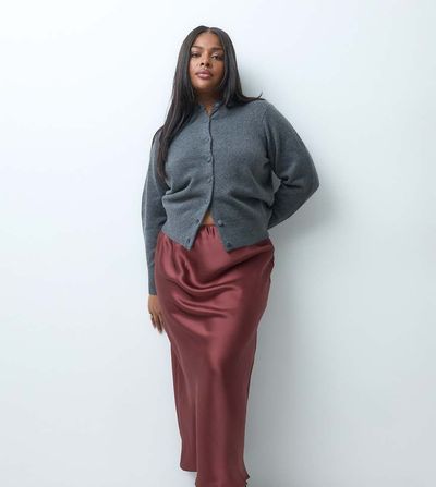 ASOS Curve ASOS DESIGN Curve satin bias maxi skirt in maroon-Brown
