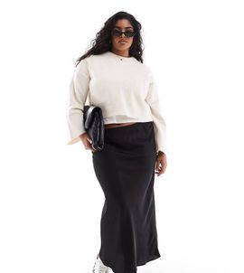 ASOS Curve ASOS DESIGN Curve satin bias midi skirt in black