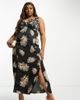 ASOS Curve ASOS DESIGN Curve satin cami midi dress with side splits and button detail in dark floral-Multi - 1