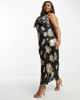 ASOS Curve ASOS DESIGN Curve satin cami midi dress with side splits and button detail in dark floral-Multi - 4