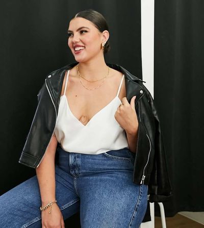 ASOS Curve ASOS DESIGN Curve satin cami with wrap back detail in ivory-White